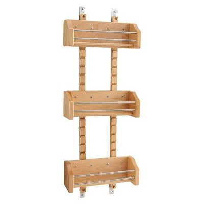 Rev-A-Shelf 4ASR-15 Small Adjustable 3-Shelf Kitchen Cabinet Door Mounted Wooden Spice Rack with Door Mount Brackets