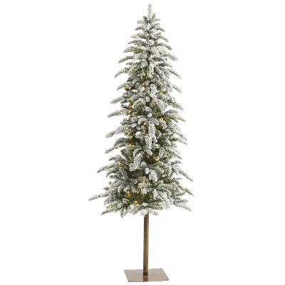 6.5ft. Flocked Alpine Artificial Christmas Tree with 250 Warm White LED Lights & 637 Branches – Snowy Holiday X-Mas Display