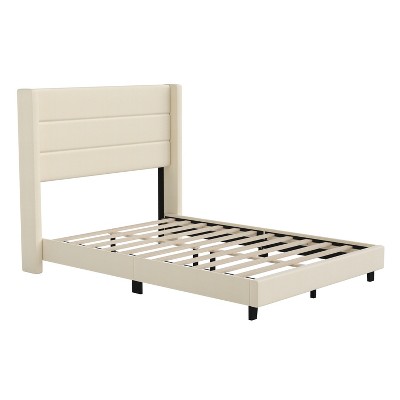 Merrick Lane Modern Platform Bed with Padded Channel Stitched Upholstered Wingback Headboard and Underbed Clearance