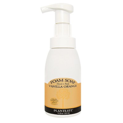 Plantlife Vanilla Orange Foam Soap – Gentle, Moisturizing, Plant-Based –for Hand & Body Wash, Shaving, Kids’ Foaming Fun – 8.5oz