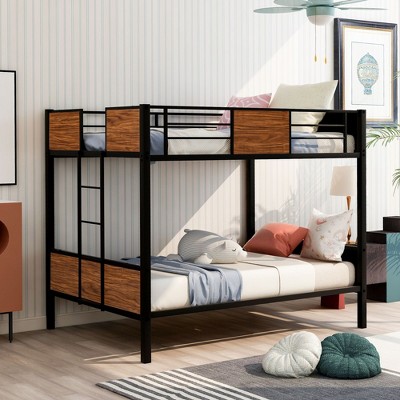 Full Over Full Bunk Bed Modern Style Steel Frame Bunk Bed With Safety Rail Built In Ladder For Bedroom
