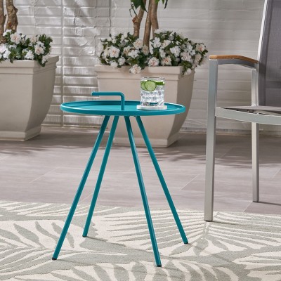 Syemin Patio End Table, Waterproof Portable Patio Small Side Table for Garden, Balcony, Courtyard, Poolside, Patio, Blue, 20"*20"*21.75"