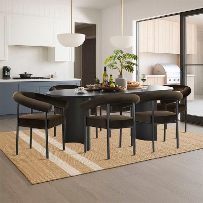 7-Piece Dining Table Set with Velvet Armchairs, 79" Oval Table and 6 Ultra-Comfort Upholstered Chairs for Dining Room-Maison Boucle