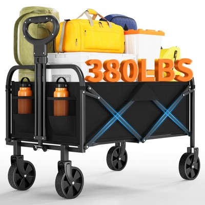 Wagons Carts, Utility Collapsible Wagon with All-Terrain Wheels, Drink Holders & Adjustable Handle, 380LBS Grocery Wagon for Shopping, Camping