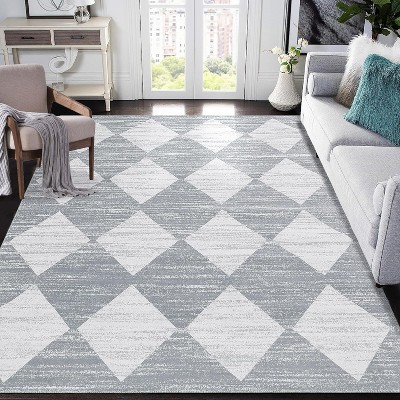 Whashable Runner Rugs for Hallway Runner Washable Kitchen Rugs Non Slip Modern Checkered Carpet Farmhouse Soft Contemporary Low Pile Carpet