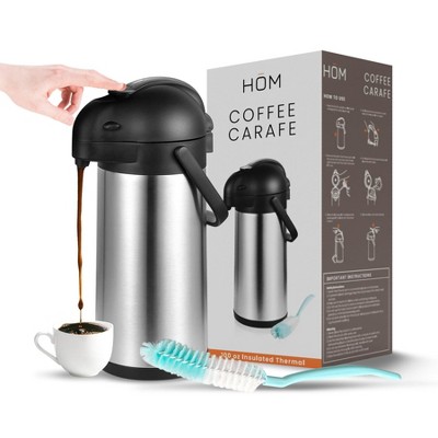 HOM Coffee Dispenser with Pump - 101.44 oz (3L) Vacuum-Insulated Beverage Dispenser for Hot & Cold Drinks - 12H Heat Retention/24H Cold Retention