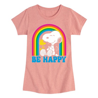 Girls' - Peanuts - Be Happy Rainbow Fitted Short Sleeve Graphic T-Shirt