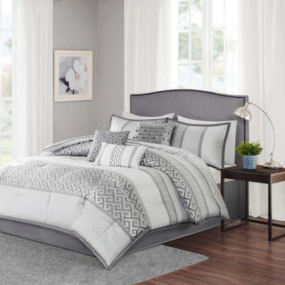 Lyngins 7-Piece Jacquard Comforter Set King Size, Neutral Geometric Bedding Set with Comforter, Shams, Bed Skirt & Decorative Pillows, Hypoallergenic