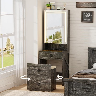 Vlsrka 3-in-1 Vanity Desk with LED Mirror and Hidden Storage Stool