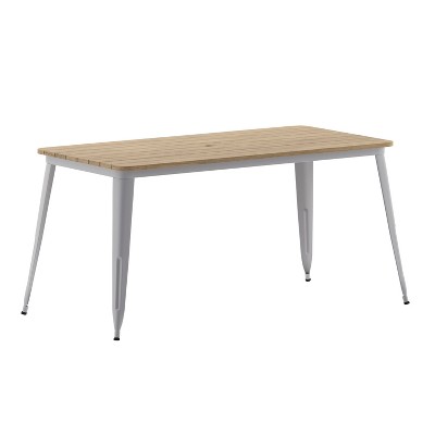 Flash Furniture Declan Commercial Indoor/Outdoor Dining Table with Umbrella Hole, 30" x 60" All Weather Poly Resin Top and Steel Base