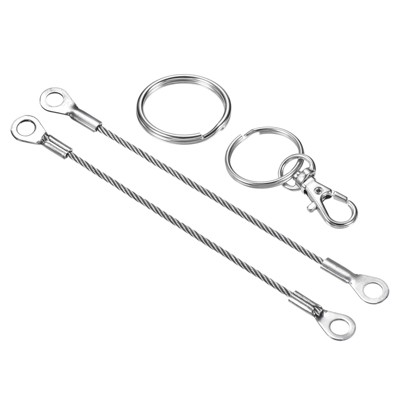 Unique Bargains Lanyard Cable Rope with Key Ring Keychains Silver 4 Pcs