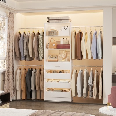 Aheaplus 4-9Ft Closet System with 4 Wooden Drawers and 4 Rods