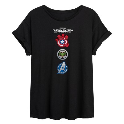 Women's - Marvel - Captain America Logo Super Hero Icon Stack Oversized Graphic T-Shirt