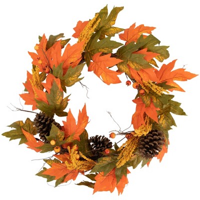 Northlight Leaves, Pinecones and Berries Artificial Fall Harvest Wreath, 24-Inch, Unlit