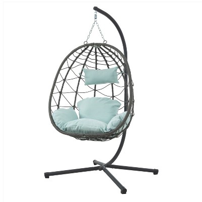 CAVINAS Wicker Outdoor Swing Chair with Cushion and Headrest,Porch Swing with Stand for Bedroom,Garden,Courtyard