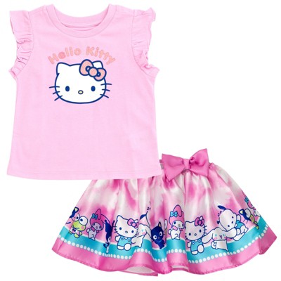 Hello Kitty Tank Top Satin Skirt Tie Dye Outfit Set Little Kid to Big Kid