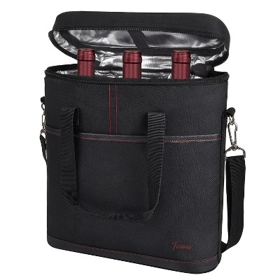 Tirrinia Wine Gift Bag, 3 Bottle Carrier Tote, Insulated Padded Wine Cooler Bag with Handle and Shoulder Strap, Gifts for Wine Lovers
