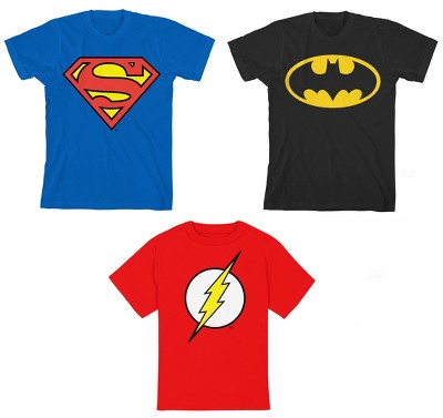 DC Superhero Logos Youth 3-Pack Crew Neck Short Sleeve T-shirts