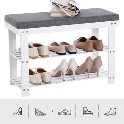 SONGMICS Bamboo Shoe Bench, 3-Tier Shoe Rack, Stable Shoe Organizer for Entryway Bench Seat Holds Up to 330 lb
