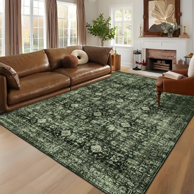Machine Washable Soft Indoor Area Rugs Vintage Low Pile Non Slip Carpet for Bedroom Living Room Decor Bedside Bathroom Floor Mat
