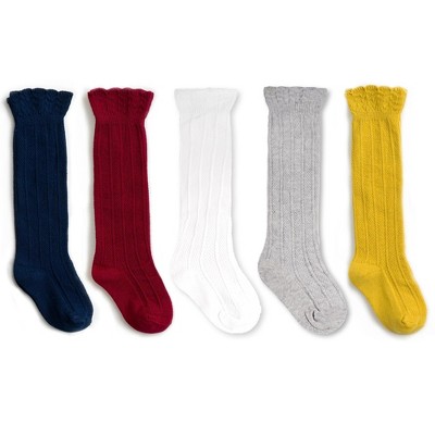 Cozyway Knee High Socks for Baby Girls 5 Pack Tube Ruffled Uniform Long Stockings