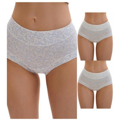 INSPIRE CHIC 3 Packs Women's Cotton Floral Printed High Waisted Full Coverage Tummy Underwear