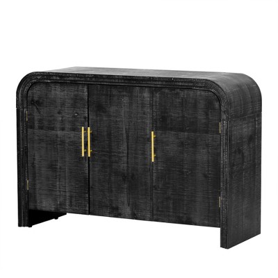 Bellemave Modern Curved Storage Sideboard with Gold Handles and 3 Doors, Farmhouse Console Buffet Cabinet for Living Room, Antique Black