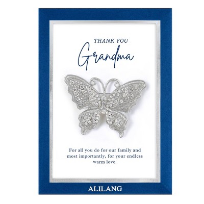Anna-Kaci Clear Silver Butterfly Crystal Rhinestone Brooch Pin with Family or Friend Gift Message Card & Envelope Jewelry Gifts