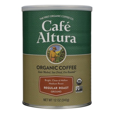 Cafe Altura Organic Ground Coffee Regular Roast - Case of 6/12 oz Canisters