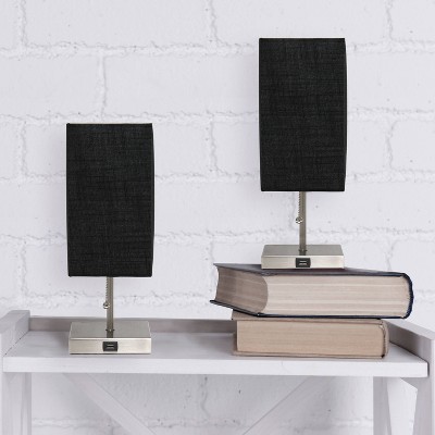2pk Petite Stick Lamps with USB Charging Port and Fabric Shades - Simple Designs