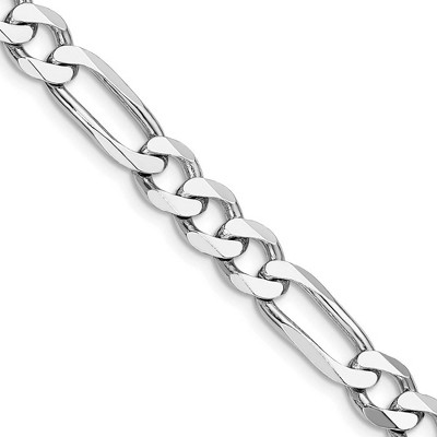 Black Bow Jewelry Mens 7.5mm Rhodium Plated Sterling Silver Solid Figaro Chain Necklace