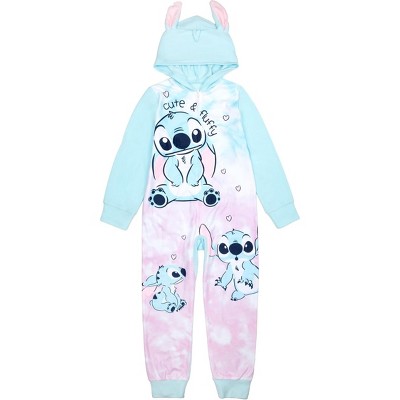 Disney Lilo & Stitch Little/Big Girls' One-Piece Hooded Union Suit Pajamas
