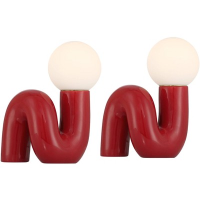 360 Lighting Fondant 11 1/2" High Velvet Red Accent Lamp Set of 2