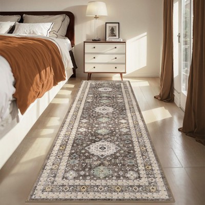 Indoor Vintage Medallion Printed Area Rugs for Living Room Retro Decor Thin Washable Non Slip Low Pile Soft Carpet for Bedroom
