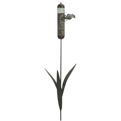 Woodlink 36 Inch Tall Portable Artistic Cattail Stake Bird Feeder with Metal Mesh Seed Cage for Backyards, Patios, Lawns, and Porches