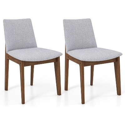 ADILE Upholstered Dining Chairs, Linen Fabric Wooden Kitchen Chairs, Set of 2
