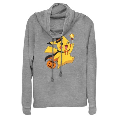 Juniors Womens Pokemon Halloween Pikachu Wizard Cowl Neck Sweatshirt