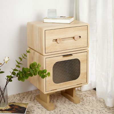 Creative Robot Bedside Table, Rotatable Nightstand with Drawers, MDF Wooden Bedside Cabinet for Bedroom - Cuddlewood