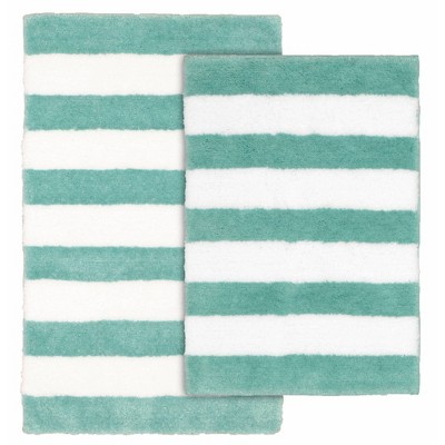 2pc Beach Striped Washable Bathroom Rug Set - Garland Rug