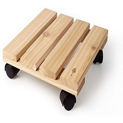Plastec Wooden Plant Caddy/Dollie on Wheels, Brown, 12in