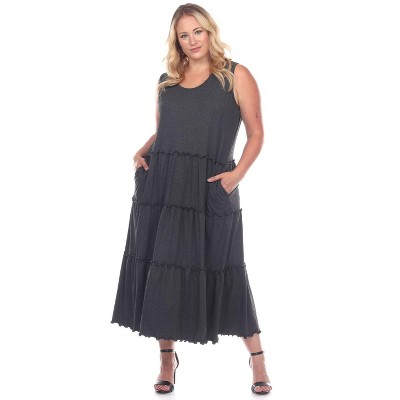 Women's Plus Size Scoop Neck Tiered Midi Dress - White Mark
