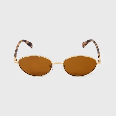 Women's Metal Oval Cateye Tortoise Temple Sunglasses - A New Day™ Brown: Maximum UV Protection, Recycled Metal Frame