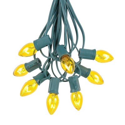 Novelty Lights 25 Feet C7 Christmas String Light Set, Vintage Holiday Hanging Light Set, Green Wire
