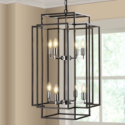 TOBILI 18" Modern 8-Light Black & Chrome Geometric Pendant Chandelier, Industrial Metal Frame,Adjustable Hanging Light for Living Room (No Bulbs)