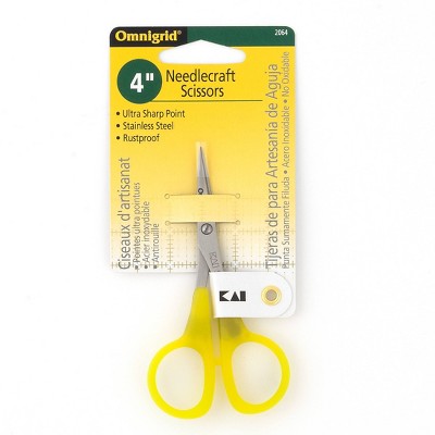 Omnigrid 4" Embroidery Scissors: Small Yellow Metal Sewing Scissors for Needlepoint