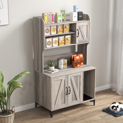 Large Cat Litter Box Enclosure Furniture with 3 Open Shelves and Storage Cabinet, Farmhouse Cat House Washroom