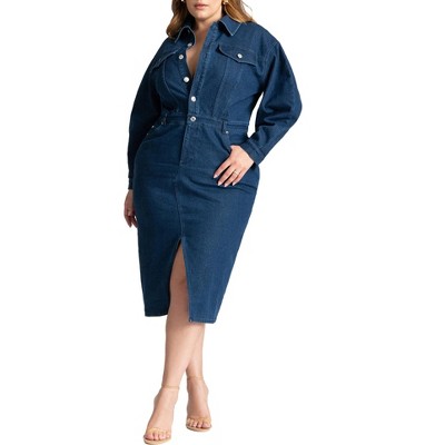 ELOQUII Oversized Denim Midi Dress