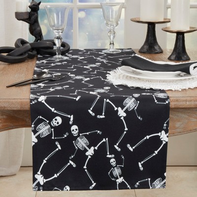 Saro Lifestyle Spooky Skeletons Table Runner, 16"x72", Black
