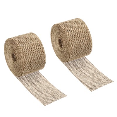 Unique Bargains DIY Crafts Decoration Soft Burlap Fabric Wired Ribbon 2 Pcs