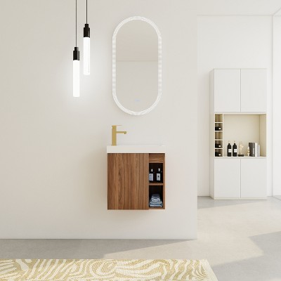 20'' Floating Wall-Mounted Bathroom Vanity with White Resin Sink & Soft-Close Cabinet Door,Walnut